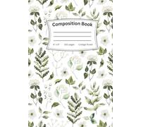 Green Floral Hardcover Composition Notebook - Glossy: 150 pages, college rules, flowers, 6x9inches