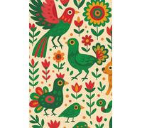 Green Folk Birds: Notebook with charming folk art birds and flower motifs in earthy tones.