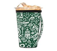 Green Folk Patterns - Manicotto riutilizzabile per caffè freddo con manico, portabicchieri isolato in neoprene per bevande fredde, tazza da caffè accogliente, adatta a tazze, bicchieri, tazze da 510