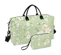 Green Fresh Cute Little Flower Borsone da viaggio oversize da viaggio per la notte Tote e bagaglio sportivo borsa da palestra con borsa da toilette per escursionismo multifunzionale
