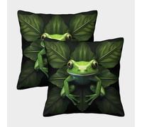 Green Frog Art-Digital Illustration Style Federe Cuscini Per Divano Decorativa Available All Seasons Fodere Cuscino Set 2 Pezzi Poliestere Da Letto Per Salotto 45x45cm