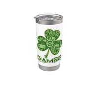 Green Gamer Shamrock Videogiochi Patricks Day Gioco di gioco Bicchiere termico in acciaio inox doppia parete