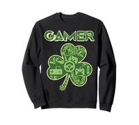 Green Gamer Shamrock Videogiochi Patricks Day Gioco di Gioco Felpa