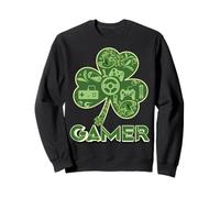 Green Gamer Shamrock Videogiochi Patricks Day Gioco di Gioco Felpa