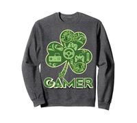 Green Gamer Shamrock Videogiochi Patricks Day Gioco di Gioco Felpa
