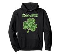 Green Gamer Shamrock Videogiochi Patricks Day Gioco di Gioco Felpa con Cappuccio