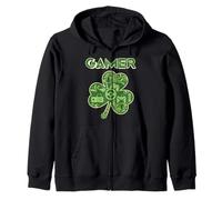 Green Gamer Shamrock Videogiochi Patricks Day Gioco di Gioco Felpa con Cappuccio