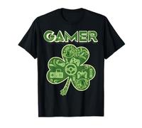 Green Gamer Shamrock Videogiochi Patricks Day Gioco di Gioco Maglietta
