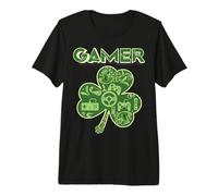 Green Gamer Shamrock Videogiochi Patricks Day Gioco di Gioco Maglietta Premium