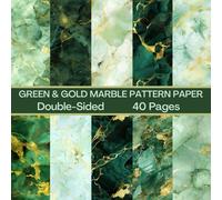 Green & Gold Marble Scrapbook Paper 40 Pages 20 Sheets: Double Sided Pattern Paper for Scrapbooking, Card Making, Origami, DIY and More