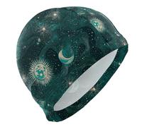 Green Gold Tarocchi Astrologia Luna Nuoto Impermeabile per Unisex Adulti Capelli Corti Impermeabile per Nuoto Protezione dei Capelli e Riduzione Della Resistenza Gorras de natacion para Mujer