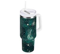 Green Gold Tarot Astrology Moon Vacuum - Bicchiere sottovuoto da 1180 ml, con coperchio e cannuccia, con cannuccia, bocca larga, con coperchio, per acqua, tè freddo o caffè