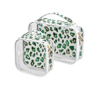 Green Golden Cleetah - Confezione da 2 borse da toilette trasparenti da donna, approvate dalla TSA, kit da barba per donne e uomini