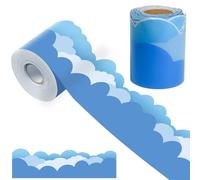 Green Grass Bulletin Board Bordo blu per bacheche da 32 piedi, bordo a forma di nuvola in carta per decorazione di bacheche, un rotolo di bordo blu per bacheche, bordo per bacheche in stile novello