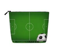 Green Grass Field Soccer Playground The Ball - Borsa cosmetica da donna, a strato singolo, adatta per riporre tutti i giorni, viaggi e viaggi di lavoro., Campo di calcio verde campo campo campo da