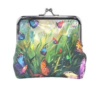Green Grass is Full of Colorful Butterflies. Portamonete da donna in pelle carino portamonete per uomo donna viaggio