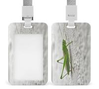 Green Grasshopper, porta badge con immagine trasparente, con cordino rimovibile, custodia verticale in plastica rigida per proteggere carte d'identità e carte di credito per ufficio e fabbrica