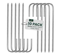 Green Haven Confezione da 10 picchetti curvi resistenti in acciaio zincato, 8 mm di spessore, con estremità a gancio a J, picchetti in metallo antiruggine per campeggio, giardino, telone, gazebo e