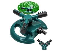 Green Haven Irrigatore con rotazione a 360° per tubo da giardino, irrigatore automatico di alta qualità con 3 bracci, grande copertura irrigatori d'acqua per prati, blu verde