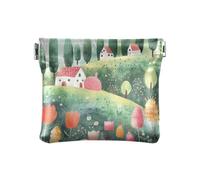 Green Hill - Portamonete da donna, in pelle, impermeabile, mini astuccio per cosmetici, per donne, ragazzi e ragazze, Collina verde, Decorazione