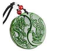 Green jade dragon and phoenix pendant, auspicious jade amulet pendant