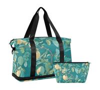Green Leaf - Borsa da viaggio personalizzata da portare con sé durante la notte, con tracolla regolabile, per trekking, set da 2 pezzi, Foglia verde Personalizz, 1 size