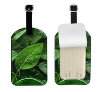 Green Leaf Nature - Targhetta per bagagli in pelle PU, double-face, personalizzabile con copertura per la privacy