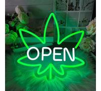 Green Leaf Neon Open Sign Leaf Weed LED Luce al neon per decorazione da parete dimmerabile marijuana luce segni per uomo grotta, club, bar, feste, decorazione hotel