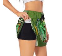 Green Leaf - Pantaloncini da corsa da donna, con elastico e tasche, stampa con farfalle colorate, Nero, XL