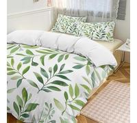 Green Leafs, Set copripiumino da 3 pezzi, con 2 federe, caldo e tropicale, con chiusura a cerniera, morbido, per tutte le stagioni, 201 x 229 cm