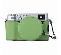 (Green) Leather Camera Bottom Case Compatible For Fujifilm X100VI Palm Textured Grip Alloy Base with Lens Cap Protective Half Body Cover S