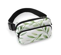 Green Leaves Marsupio per donne e uomini, marsupio regolabile casual per viaggi, sport, escursionismo, bianco, 20 x 13 cm, Bianco, 7.9x5.1inches