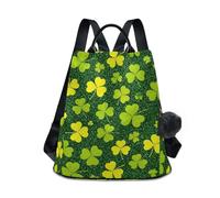Green Leaves Print Clover - Zaino da donna con cerniera posteriore, tasche multiple e manico in ecopelle