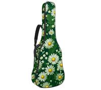 Green Little Daisy - Custodia per chitarra acustica con 2 tasche, tracolla regolabile e gancio posteriore, adatta per chitarre elettriche, bassi e chitarre classiche, Piccola Margherita Verde,