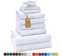 GREEN MARK Confezione da 10 asciugamani in spugna di varie misure, 4 asciugamani per le mani, 2 teli doccia, 2 asciugamani per ospiti, 2 guanti da bagno, di colore bianco