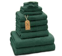 GREEN MARK Set di 10 asciugamani in 100% cotone - 4 asciugamani per mani 50×100, 2 asciugamani grandi da doccia 70×140, 2 asciugamani per ospiti 30×50, 2 guanti da bagno - Verde Scuro