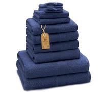 GREEN MARK Set di 10 asciugamani in 100% cotone - 4 asciugamani per mani 50×100, 2 asciugamani grandi da doccia 70×140, 2 asciugamani per ospiti 30×50, 2 guanti da bagno - Blu Marina