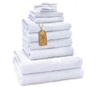 GREEN MARK Confezione da 10 asciugamani in spugna di varie misure, 4 asciugamani per le mani, 2 teli doccia, 2 asciugamani per ospiti, 2 guanti da bagno, di colore bianco