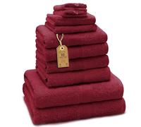GREEN MARK Set di 10 asciugamani in 100% cotone - 4 asciugamani per mani 50×100, 2 asciugamani grandi da doccia 70×140, 2 asciugamani per ospiti 30×50, 2 guanti da bagno - Rosso Bordeaux