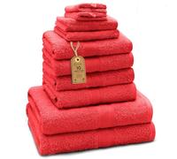 GREEN MARK Set di 10 asciugamani in 100% cotone - 4 asciugamani per mani 50×100, 2 asciugamani grandi da doccia 70×140, 2 asciugamani per ospiti 30×50, 2 guanti da bagno - Rosso