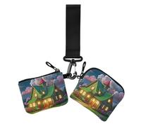 Green Merry Christmas Warm House - Portafogli doppi da donna per carte d'identità sottili e piatte, con tasca portamonete con cerniera, per lavoro, 2 pezzi recto verso, Casa calda di buon Natale verde