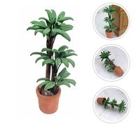 Green Mini Wood Pot Plant Model Decorative Ornament with Craftsmanship