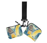 Green Mountains Orange River Portafoglio portamonete da donna porta carte di credito piccolo staccabile porta biglietti da visita organizer per denaro con portachiavi per donna 2 pezzi, Montagne verdi