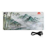 Green Mountains, tappetino per mouse riscaldato per computer, in pelle, con pittura cinese, 80 x 33 cm, per scrivania, scrivania, scrivania, scrivania