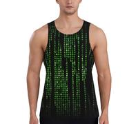 Green Number Binary Print - Gilet da allenamento da uomo, ad asciugatura rapida, traspirante, da palestra, spiaggia, sport, abbigliamento casual quotidiano, Nero , L