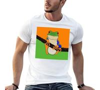 Green & Orange Happy Tree Frog on Branch T-Shirt White L