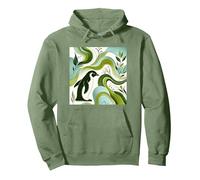 Green Penguin Blossom Flora Leaf Plant Forest Pattern Felpa con Cappuccio, Unisex per Adulti, Verde Salvia, S