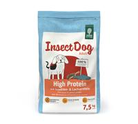 Green Petfood InsectDog High Protein (1 x 7,5 kg), per adulti, cibo secco di alta qualità per cani adulti attivi, proteine di salmone e insetti e lenti rosse, piccole crocchette, senza cereali,