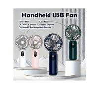 (green) Portable Silent Small Fan with Digital Display, Rechargeable Desktop USB-Powered Mini Handheld Fan for Personal Use