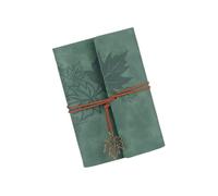 (Green) Refillable Notebook Travel Journal With 75 Sheets And 6 Rings Leather Binding Covers Leaf Pendant for Writing Journaling Red